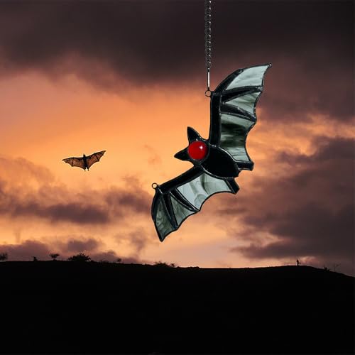 ステンドグラスのバットウィンドウ吊り下げ、かわいいハロウィンの装飾(バットA) [5]