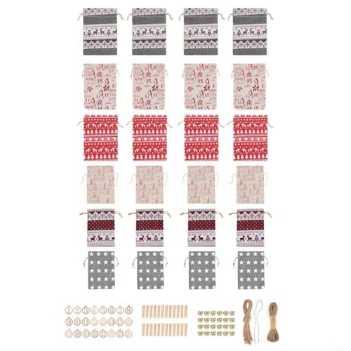 Rehoetom Reble Lot de 24 pochettes de compte à rebours pour calendrier de l'Avent avec étiquettes numérotées, clips et ficelle