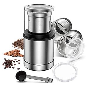 Coffee Grinder Electric, Spice Grinder, Herb Grinder, Grinder for Coffee Bean Spices and Seeds Dry Wet Grinder with 2 Stainless Steel Blades Removable Bowls for Ingredients Nut, 200W