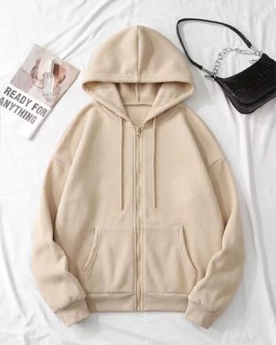 Image of SHAIRA FASHION Women's Solid Zipper Hooded Sweatshirt Front Zip I Ribbed Hem, Lined Hood I Casual Winter Wear Jacket I Lightweight I Warm & Stylish Kangaroo Pocket