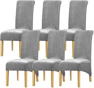 Leorate Chair Slipcovers XL Size High Back Chair Covers Stretch Velvet Chair Protector for Dining Room Kitchen Banquet Hotel Home Decor Grey Pack of 6