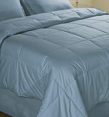 Cottonpure Sustainable Cotton Filled Medium Warmth Breathable Hypoallergenic Comforter, Full/Queen, Blue #TOP1
