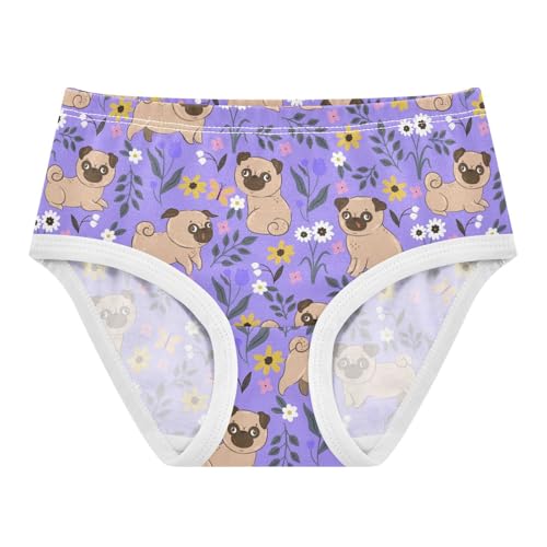 Wusikd Pugs Girls' Underwear Cotton Flowers Girls Briefs Soft Toddler Underwear 2T