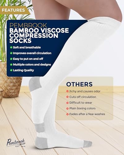 Image of Pembrook Bamboo Viscose Light Compression Socks - 3 Pairs | 8-15 mmhg Compression Socks | Knee High Comfort Support Socks