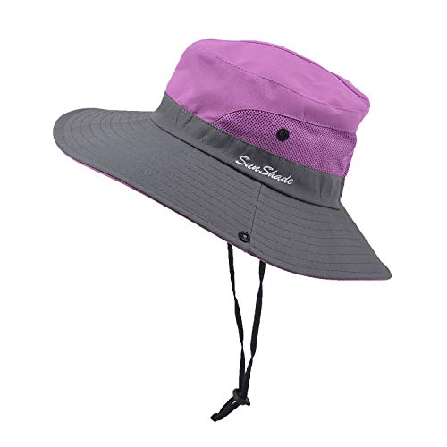 Image of Sun Hat for Women Summer UV Protection Beach Hat Wide Brim Mesh Bucket Fishing Hat with Ponytail Hole Foldable Packable Hat