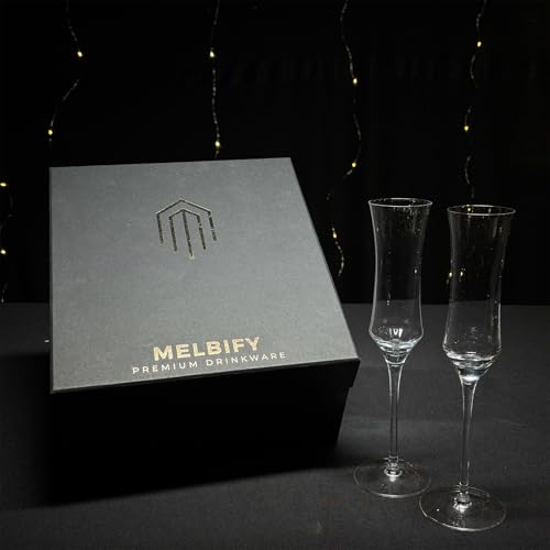Image of Melbify Tube Champagne Flutes Glasses Gift Set | 160 ML | Set of 2 | |Elegant Gift Box| |Limited Edition | Red & White Wine & Champagne Glass | Ideal for Wedding,Couple,Anniversary Set