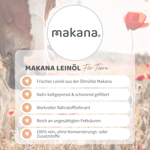 Makana Leinöl für Tiere, kaltgepresst und 100% rein, 1000 ml Dosierflasche