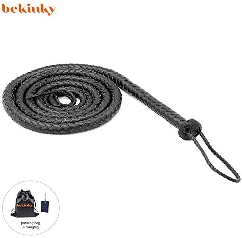 bekinky 8 Feet Faux Leather Horse Whips, Black