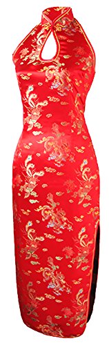 7Fairy Women's Wedding Red Dragon Halter Backless Long Chinese Dress