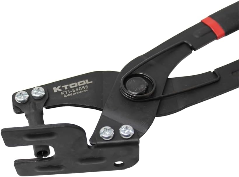 K Tool International 54055 Automotive Exhaust Grommet Pliers for Garages, Repair Shops and DIY, Self-locating Forcing Pin, Cushioned Slip-resistant Handles, 25 Degree Offset, Black/Red