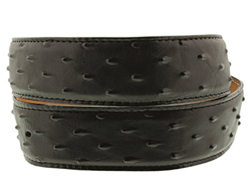 El Presidente Mens Black Ostrich Quill Print Leather Western Cowboy Belt Silver Buckle2