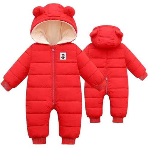 Image of BYFRI Baby Boys Girls Snowsuit Newborn Cozy Winter Coat Infant Bear Hooded Jumpsuit Toddler Snow Outfit for 0-24 Months
