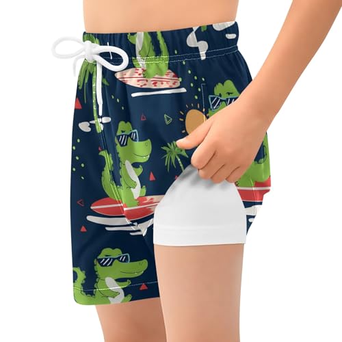 Bolaz Toddler Boys Swimwear Swim Trunks with Compression Liner 4T Green Crocodile Surfing2