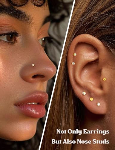 20G/18G/16G Flat Back Earrings Stud - Hypoallergenic Earrings for Women - 316L Surgical Stainless Steel Tragus Cartilage Lip Medusa Piercing Jewelry - Threadless Nose Stud for Women Men 2mm2