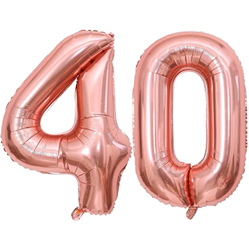 Image of 40 Inch Rose Gold 40 Number Balloons Giant Jumbo Huge 40 Foil Mylar Helium Number Digital Balloons Rose Gold Birthday Mylar Digital Balloons 40th Birthday Party 40th Anniversary Events Party