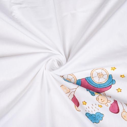 Image of LINENWALAS 100% Cotton Bed Sheet for Single Size Bed, Bunny Printed for Childrens with 1 Pillow Covers | 210 TC Soft, Breathable, Luxury Bedsheet (Bunny & Balloons, 60 x 90 Inches), Multicolour, Twin