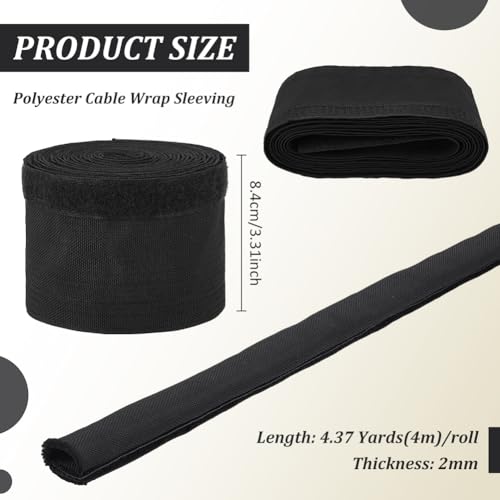 BENECREAT funda para cables de gancho y bucle 157.5x3.3 pulgadas, organizador y protector de cables para USB, computadora, oficina y audio automotriz miniatura 2