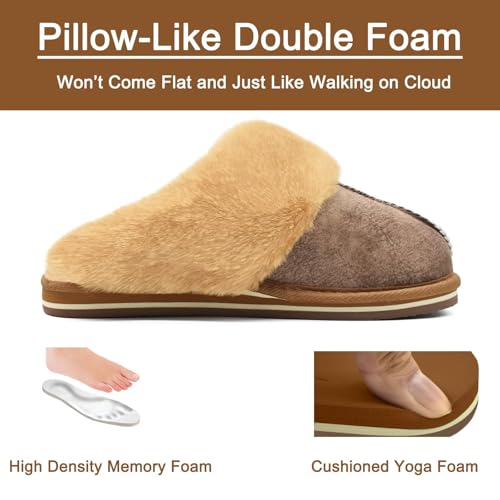 Image of KuaiLu Womens Cozy Memory Foam Slippers Ladies Fuzzy Faux Fur Lined Warm Arch Support House Shoes Slip on Comfy Winter Scuff Indoor Outdoor Rubber Hard Sole