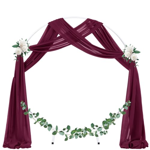 Image of Socomi Wedding Arch Draping Fabric 1 Panel 29 inch x 19Ft Burgundy Sheer Chiffon Curtain Drapes 6 Yards for Wedding Ceremony Birthday Party Decoration