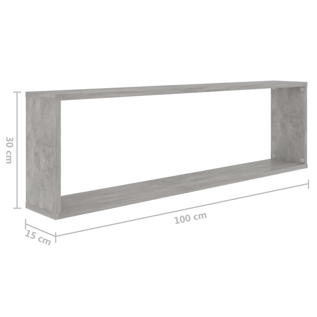Regały w kształcie kostki, 4 szt. szary betonowy, 100 x 15 x 30 cm, materiał drewnopochodny, regał ścienny, zestaw do sypialni, łazienki, salonu, pływających regałów
