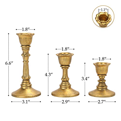 Nikky Home Gold Candle Holders For Taper Candles, Vintage Decorative Resin Candlestick For Wedding Party Mantle Fireplace Decor, Centerpieces For Dining Room Table, Set Of 3 #TOP3