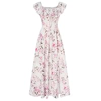 GRACE KARIN Damen Elegant Maxikleid Rüschen Schulterfrei Schlitz Blumen Hochzeitsgäste Party Strandkleid CL0213-09/Grünblättrige Rose geblümt XL