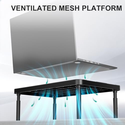 Image of WALI Monitor Riser for Desk, 3 Height Adjustable Laptop Riser with Airflow Vents, Desk Organizer for Computer /Printer /Notebook, 2-Pack for Dual Monitor Setup, Black (PTT001‑2)