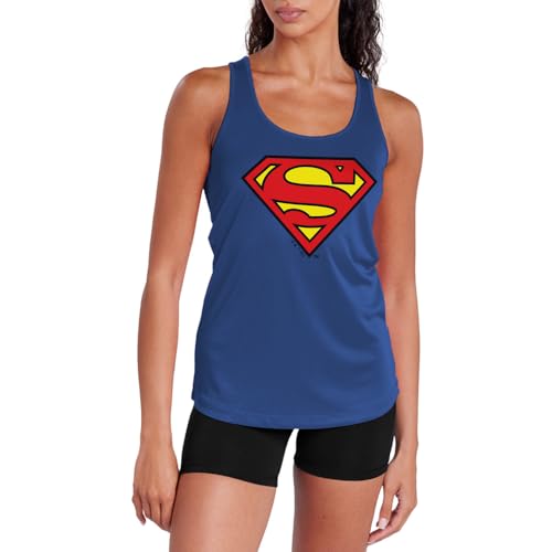 Superman Classic S-Shield Logo Womens Sport Active Racerback Tank Top Royal Small