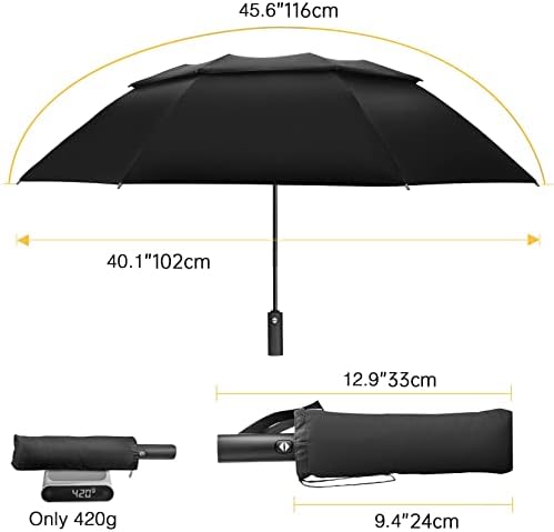 Amazon Brand - Eono Umbrella Windproof Strong, Travel Umbrella with Double Canopy Vented, 16 Fiberglass Ribs, Automatic Open/Close, Compact Folding Inverted Umbrella for Heavy Rain - Men and Women