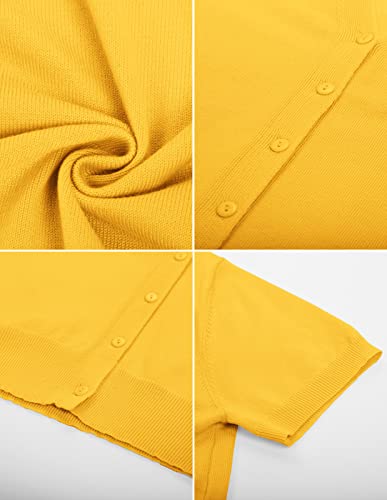 Yellow Cardigan For Women Summer Lightweigth V Neck Knit Cropped Cardigan Sweater(Yellow Short Sleeve,Xl) #TOP5