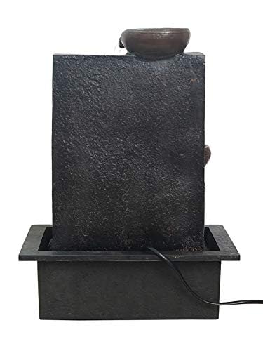 Image of Polyresin Golden Brown Meditating Buddha Tabletop Indoor 4 Diya Steps Water Fountain for Home Decor with Yellow LED Light & Speed Controller Pump (Size: 40 x 29.5 x 22CM | Wt: 2685grm)
