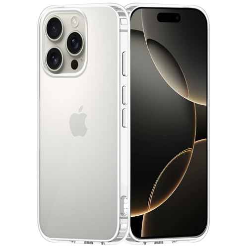 Image of amazon basics Compatible with iPhone 16 Pro Case Cover Transparent Non-Slip Hard PC Shockproof Bumper Protective Back Cover - Clear