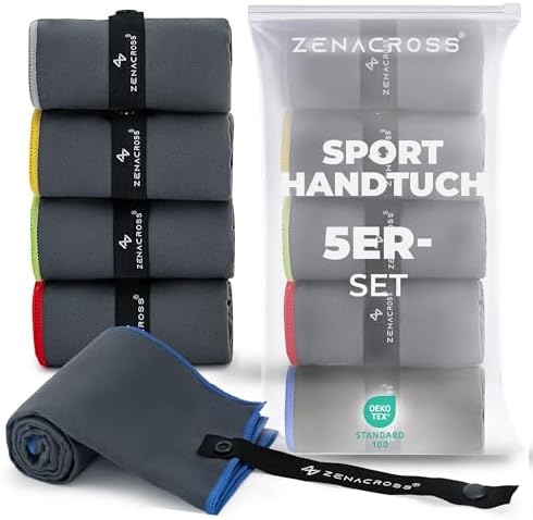 ZENACROSS Sporthandtuch Mikrofaser 5er-Set, 40 x 77 cm – Fitness Handtuch für Gym, Wandern, Reisen - Schnell Trocknend, Leicht & Saugfähig