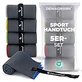 ZENACROSS Sporthandtuch Mikrofaser 5er-Set, 40 x 77 cm – Fitness Handtuch für Gym, Wandern, Reisen - Schnell Trocknend, Leicht & Saugfähig - Grau