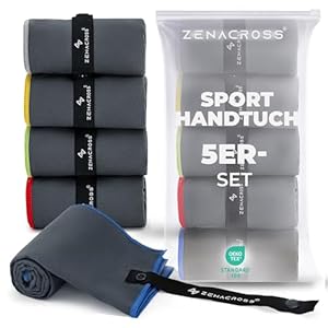 ZENACROSS Sporthandtuch Mikrofaser 5er-Set, 40 x 77 cm – Fitness Handtuch für Gym, Wandern, Reisen - Schnell Trocknend, Leicht & Saugfähig - Grau