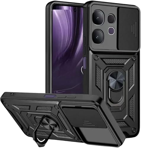 Image of SPAZY CASE Vivo V60 / Vivo T4 Pro Back Cover | Heavy Duty Hybrid Case with 360 Degree Rotating Finger Ring Holder + Slider Shutter Camera Protection Case for - Black