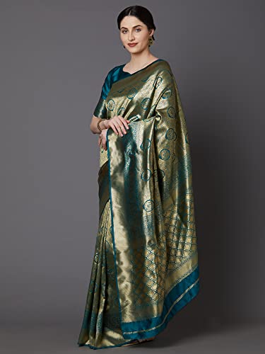 Image of AKHILAM Women's Kanjivaram banarasi silk Woven Design Saree With Unstitched Blouse Piece Saree With Un-Stiched Blouse