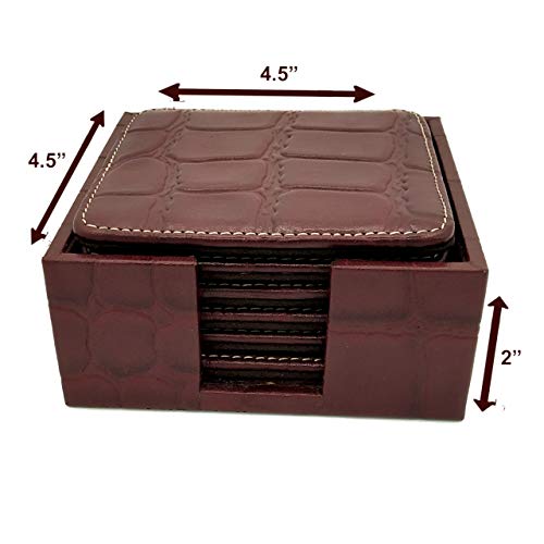 Image of Genuine Leather Square Shaped Coasters Set of 6| Heat-Resistant, Durable & Non-Slip Coasters for Home & Office I Perfect for Any Beverage (Color - Wine)