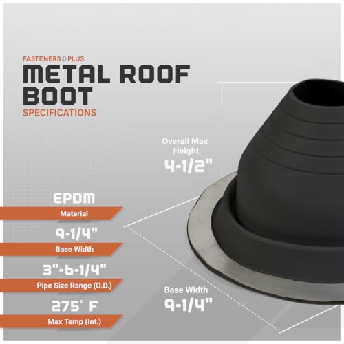 Image of Fasteners Plus #4 Round EPDM Metal Roof Pipe Flashing Boot (Fits 3 inch - 6-1 /4 inch Pipe OD), Black