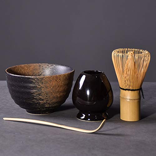 Set Matcha 4 pièces avec fouet bambou bol en céramique et cuillère style D