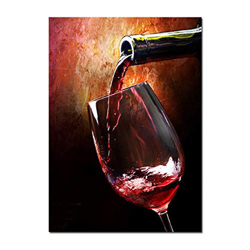 Verre de vin rouge peinture sur toile moderne pour déco murale cuisine