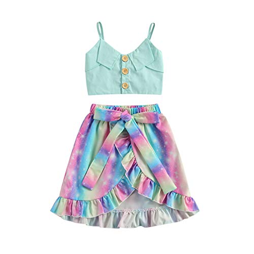 Toddler Baby Girl Lace Flower Off Shoulder Crop Top Denim Shorts Maxi Skirt Outfits Summer Clothes Set (Green top tie Tye Skirt, 3-4T)