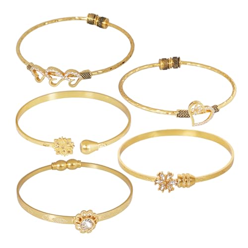 Image of Touchstone Indian Bollywood Handcrafted Engraved Etched Floral Round Rhinestones Cubic Zirconia CZ Designer Jewelry Openable Elegant Gold Plated Bracelets Combos for Women