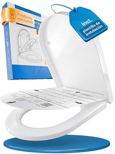 LOBENSWERK Tapa WC D Largo – Tapa de Inodoro con Cierre Suave, Antibacteriana y Resistente a UV, Incluye Plantilla de Instalación