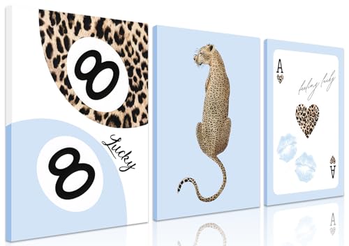 Trendy Leopard Canvas Wall Art Set of 3,Blue Cheetah Y2k