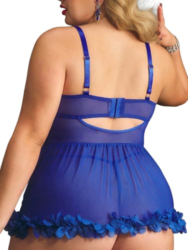 Image of Alrovetoney Plus Size Lingerie For Curvy Women Ruffle Lingerie Set Sexy Lace Lingerie Set Garter Belt With Stockings
