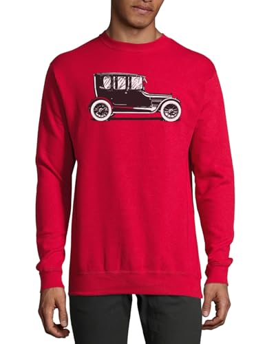 Pull vintage voiture rouge tricot coton style rétro hiver automne