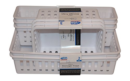 Mini Storage Trays Bin Bundle- Basic Square 3Pk, Slim Plastic Storage Trays Basket 3Pks, Rectangular 2Pk -White #TOP4