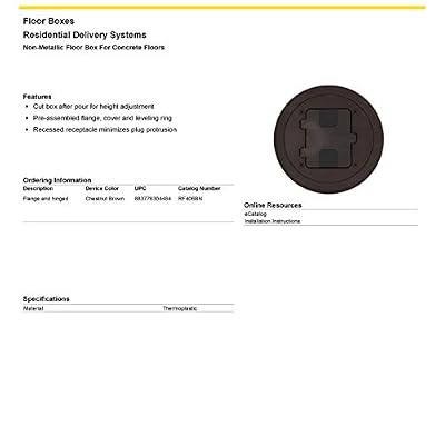 Bryant Electric RF406BN Pre-Assembled Flange, Cover, and Leveling Ring for Floor Boxes Poured in Concrete with 15A 125V Outlet Included, Brown