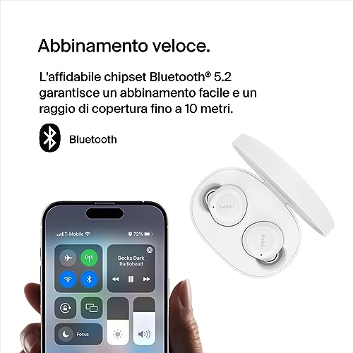 Belkin SoundForm Bolt Auricolari true wireless, earbud wireless con 28 ore di batteria, modalità Mono, resistenza a sudore e’acqua (IPX4), cuffie Bluetooth con microfono per iPhone, Galaxy e altri - Immagine 2
